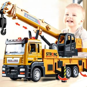 SKJK Alloy Crane Rescue Vehicle Sounds Lights Large Size Construction Trucks Engineering Construction Inertia Toy Engineering Vehicle Model Kids Toys