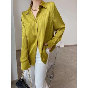 Dahong  W516 เสื้อเชิ๊ตลายริ้ว แขนยาว oversized shirt ลายทางแนวตั้ง เข้ากับทุกการแต่งกาย สไตล์เกาหลี สําหรับผู้หญิง