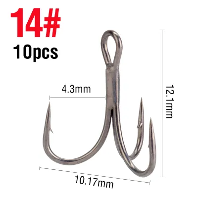 Mustad 10PCS 3X Fishing Treble Hooks 2# 4# 6# 8# 10# 12# 14# High Carbon Steel Fishing Hook Strong Sharp with Barbed Anchor