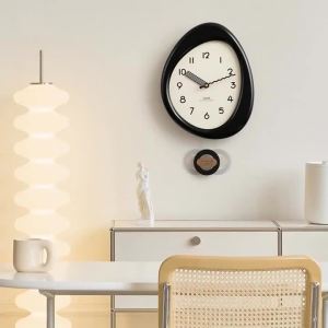 FFBH Wooden Board Wall Clock Elegant Living Room Ornamental Pendulum Clock Exquisite Craftsmanship Bedroom Luxury Wall Clocks 4Y1Z7