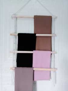 Ladder Hanger Anyaman Tali Macrame 4 Susun Gantungan Baju Hijab Mukena Sajadah Kayu Dowel Bulat