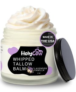HolyCow 100% Grass Fed Beef Tallow For Skin - Whipped Tallow Balm with Organic Jojoba Oil (Unscented/Herb-Infused) Grass Fed Beef Tallow Face Moisturizer for Eczema Baby Lip Balm