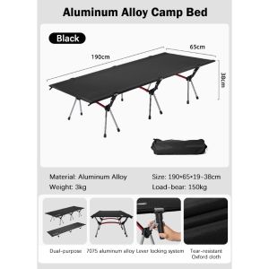 High-Quality Dual-Way Adjustable Camping Cot 190*65CM Ultra-Light Foldable Aluminum Alloy Frame Portable Sleeping Cot for Outdoor Trips Sturdy & Wear-Resistant Design for Long-Term Camping Use