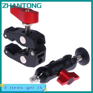 ZHANTONG ที่หนีบอลูมิเนียมอัลลอยด์พร้อมหัวบอลคู่หนีบแขนวิเศษ1 4 3 8 รูสำหรับติดวิดีโอโทรศัพท์กล้องจอภาพไฟ LED ไมค์