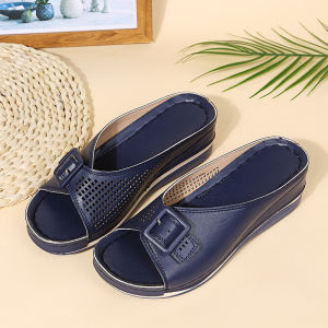 [Free Shipping] Plus-Size Wedge Sandals WomenS Summer New Style Fashionable And Lightweight Slip-On Sandals With Buckle Details