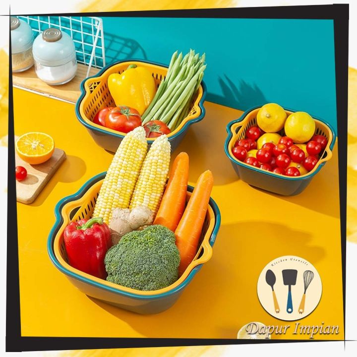 👨🏻‍🍳👩🏻‍🍳多功能水果蔬菜淘米双层沥水篮 Multifunctional Fruit Vegetable Washing Rice ...