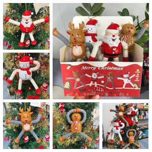 4Pcs Christmas Scalable Doll Extendable Santa Claus Snowman Pendants Christmas Tree Ornaments