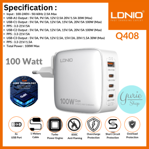 LDNIO Travel Wall Charger Q408 USB C PD 100W GaN Technology Super Fast Charging