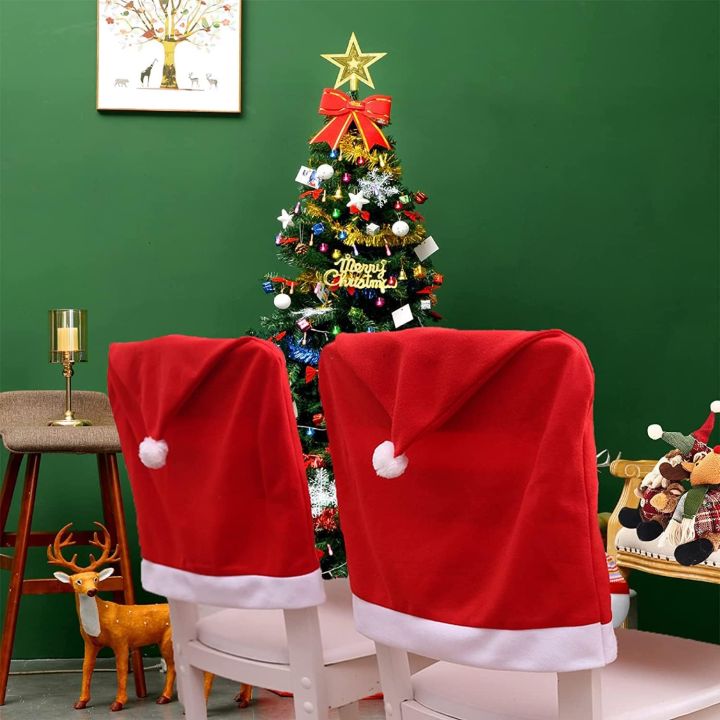 2/6/12pcs Red Hat Dining Chair Slipcovers Christmas Chair Back Covers