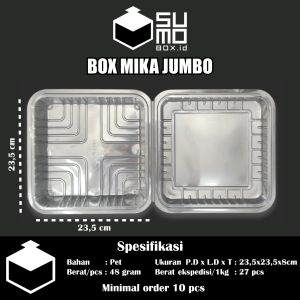 [1 PAK ISI 50 PCS] Plastik mika kue ukuran 1x jumbo / mika kotak makanan besar / box mika kue bolu besar
