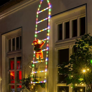 5.5ft Christmas Ladder Lights with Detachable Santa Claus Doll Waterproof LED Hanging String Lights USB Operated Remote 8 Modes for Indoor Outdoor Yard Eave Decor