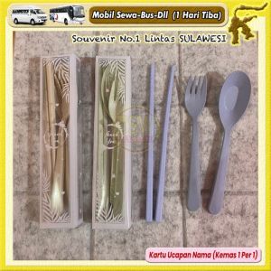 ( isi 50 pcs ) Souvenir SENDOK GARPU SUMPIT JERAMI IMPOR Kemas BOX MIKA Kartu Ucapan Makassar