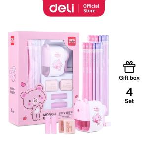 Deli Stationery set 4 in 1 rautan pensil 12pcs pensil 2 penghapus dan 2 penutup pena 68896