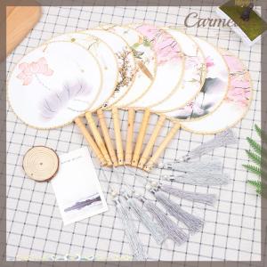 [Carmelun] Quạt Tròn Phong Cách Trung Quốc có tay cầm bằng gỗ quạt cổ điển in di động