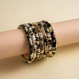 T6JOB1 Rhinestone Vintage Cloisonne Bangle Traditional Enamel Womens Hand Bracelet Dainty Classic Flower Bangle Ladies