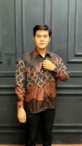 Kemeja Baju Batik Pria dewasa Modern Lengan Panjang  Mewah Bahan Katun Tebal Halus M L XL XXL