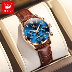 OLEVS Ladies Watch Original Waterproof Fashion Trendy Korean Chronograph Calendar Quartz Leather Strap Casual Luminous Womens Watch