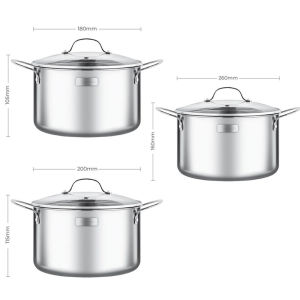 Bộ 3 nồi inox 3 lớp đáy liền Elmich 2103OL size 182026cm bảo hành 5 năm