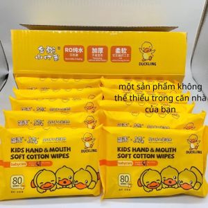 Hộp 10 gói giấy ướt hình vịt vàng siêu cute không mùi kháng khuẩn Lebenang
