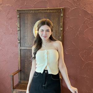 🌈MesubShop🌈เสื้อเกาะอก กระดุมใช้งานได้จริง ผ้าไหมพรมร่อง 🛖 ทรงผ้ายืดตามตัว ใส่ไปเที่ยวทะเล เที่ยวห้าง รุ่น ปูม้า