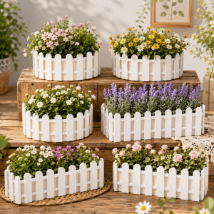 DUY26 Small Fence Flowerpot Greenery Container Garden Decoration Flower Arrangement Large Capacity Rustic Style Flower Pot Basket Garden Decoration