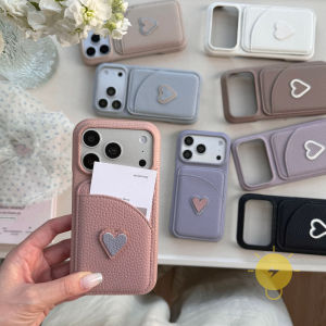 For iPhone 17 Pro Max Case TPU Heart PU Phone Case For Plus Mini 16e 16 15 14 13 12 11 Cover Aesthetic Korean Cute