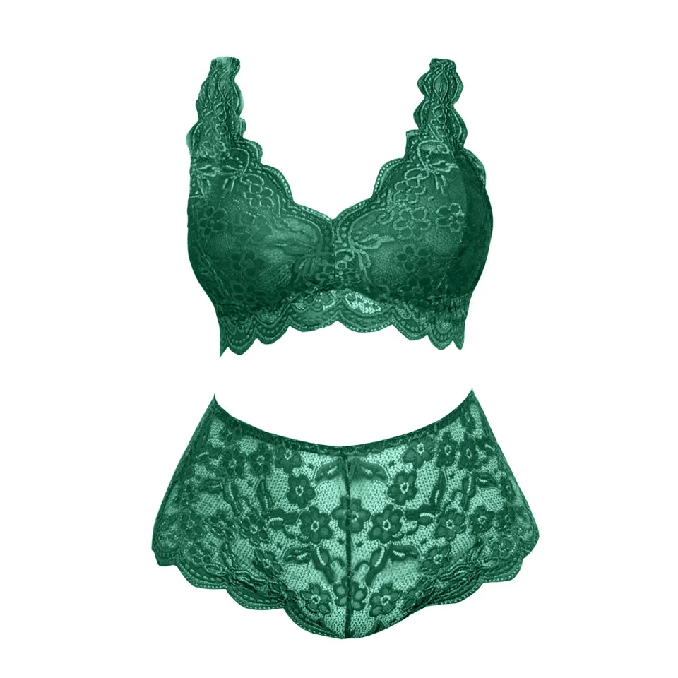 Emerald green satin bra and panty set, Women's Fashion, Dresses & Sets,  Traditional & Ethnic wear on Carousell