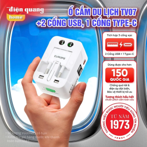 Ổ cắm du lịch Điện Quang ĐQ ESK TV07 2U 1C ( Màu trắng 2 cổng USB 1 cổng type C)