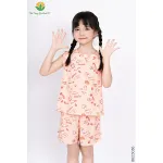 Bộ mặc nhà cho bé gái chất Lanh tole mềm mát Việt Thắng, quần lửng, áo sát nách họa tiết - B62.5036