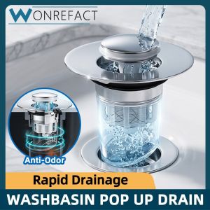 Universal Wash Basin Pop Up Waste Filter Brass Drain Stopper Anti Odor Hair Catcher Fits 34-38mm HDB Toilet Sink