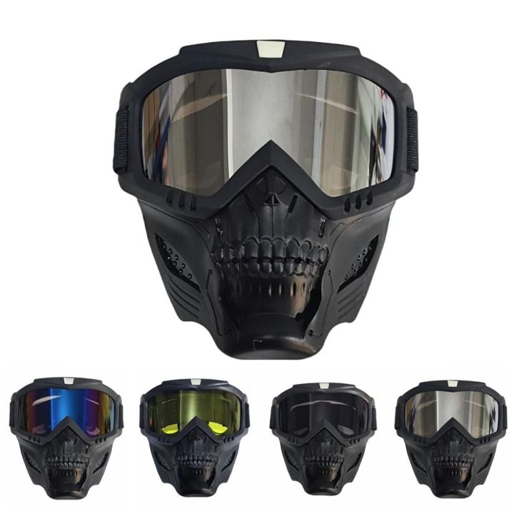 SIDSI Eye Protection Skull Head Motorcycle Head-mounted Mouth Filter Skull Ghost-shape Glasses Chemical Respirator UV Motocross Skulls