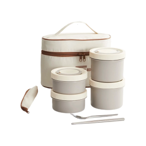 Permanent 410 Rustless Box Set 4 Compartment Meal Canisters Insulated Warm Bag Impermeable Closures Oven Safe For Office Backpacking Travel