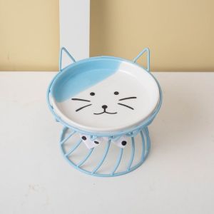 GONOVO STUDIO Large Capacity Ceramic Cat Bowl Cartoon Non-Slip Cat Food Bowl Pet Feeding Bowl With Stand Dog Water Bowl Pet Drinking