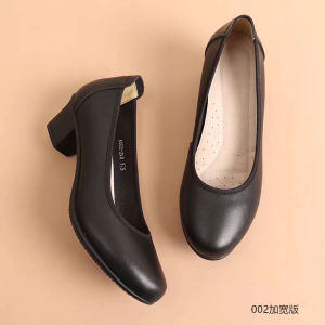 Giày Công Sở Tiếp Viên Hàng Không Giày Một Lớp Da Thật Màu Đen Cho Nữ Trang Phục Chính Thức Mùa Xuân Và Mùa Thu Giày Nữ Phỏng Vấn Cỡ Lớn Gót Cao Gót Giữa G