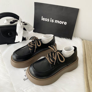 ส่งเร็ว: รองเท้าหนังสไตล์อังกฤษสำหรับนักเรียนหญิงฤดูร้อนปี 2022 ใหม่พื้นหนาผูกเชือกผูกรองเท้ารอบนิ้วเท้า JK รองเท้าแมรี่เจน