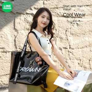 100% Authentic Line Friends Shoulder Bag Large Capacity Waterproof Wet and Dry Separation Fitness Sports Bag BROWN LFB120