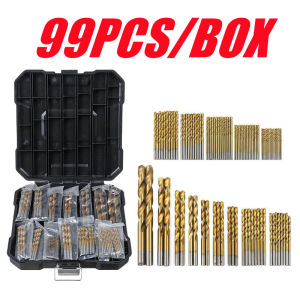 99 PCS Titanium Coated Drill Bit Set Drill Bits for Metal and Wood High Speed Steel Drill Bit Set for Aluminum Alloy Copper Wood Plastic Hard Storage 1.5-10mm