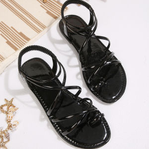 Free Shipping Plus-Size Fashionable Roman-Style Criss-Cross Flat Sandals For Women With Elastic Straps Perfect For The Beach
