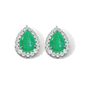 SEQUITO Chinese Style Pave Setting Green Cubic Zirconia Water Drop Stud Earrings Women Clothing Accessories Silvery Jewelry SE1000