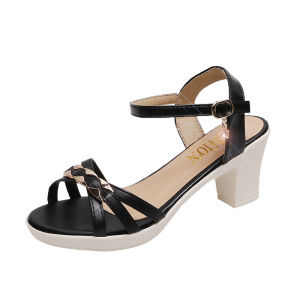 [Free Shipping] WomenS Summer Sandals New Styles High-Heeled Sandals Korean-Style Peep-Toe Sandals Versatile Roman-Style Sandals With Chunky Heels