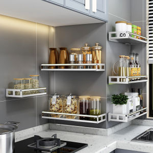 ชั้นวางของในครัว ชั้นวางในครัว ชั้นวางเครื่องปรุง ชั้นวางของในห้องน้ํา สแตนเลส ชั้นวางของอเนกประสงค์ ชั้นวางของติดผนัง ไม่ต้องเจาะ