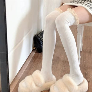 ถุงเท้ายาวถึงเข่าเซ็กซี่สำหรับผู้หญิงเหนือเข่าต้นขาสูงถุงน่องแฟชั่นผู้หญิงสาวอบอุ่นเซ็กซี่ไฮบริดเลกกิ้งสีดำและสีขาว