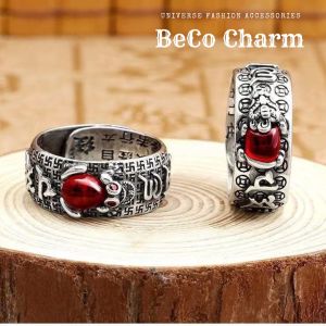 Nhẫn Nam Nữ Tròn Khảm Ngọc Đỏ Tì HưuCóc Vàng Tài Lộc Chạm Khắc Màu Bạc Thời Trang Chất Titan Đẹp Đơn Giản Không Gỉ BeCo Charm