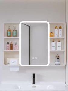Smart Arc Bathroom Mirror Cabinet Wall-Mounted with Mirror Light Anti-Fog Storage Cabinet