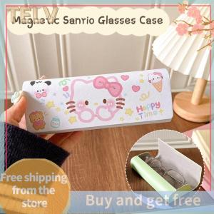 TELV Sanrio Hello Kitty Magnetic Glasses Case Kawaii Cinnamoroll Kuromi Pochacco Glasses Storage Box Travel Portable Girls