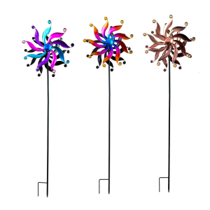 กังหันลมหมุนได้สำหรับตกแต่งภูมิทัศน์กลางแจ้งเสาโลหะสำหรับอุปกรณ์ตกแต่งสนาม