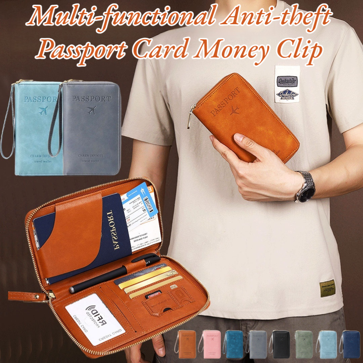 Family Passport Holder With Chain Strap Multi-Functional Anti