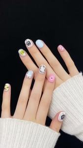 【HANDMADE】Artificial Nail Cartoon Cute Cat Short Round Phototpy Nails Fake Nails Reusable and Removable Nails