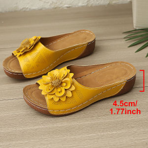 【Free Shipping】2026 New Floral Decorated Wedge Sandals Hollow Breathable Slip-Ons Comfortable Soft Sole Outdoor Womens Slippers