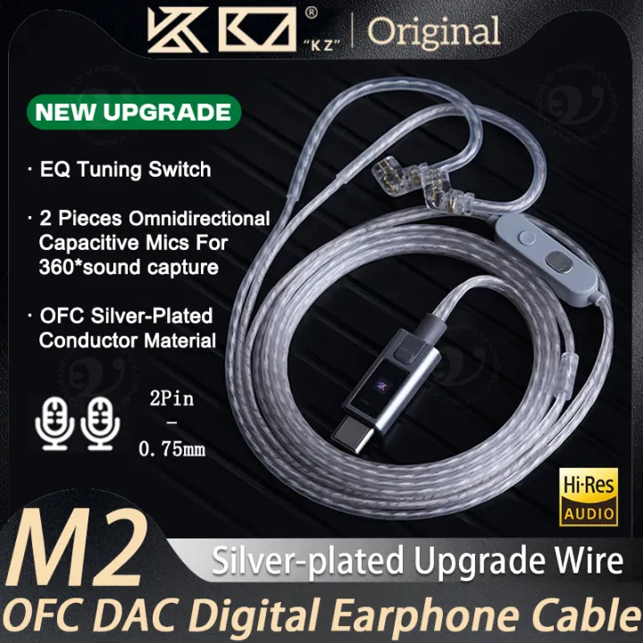 KZ M2 Dual Mic Silver Plated Cable Headphone Cord AUX/Type-C